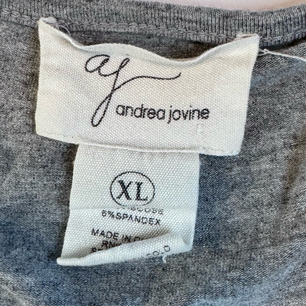 Andrea Jovine Gray Stretch Tunic Top XL – 3/4 Sleeve Soft Jersey Knit Side Slits - Picture 11 of 12